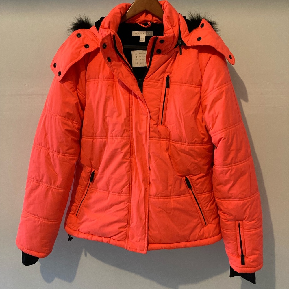 NWOT Topshop VIBRANT Pinkish Orange and Black SKI / snowboard Jacket